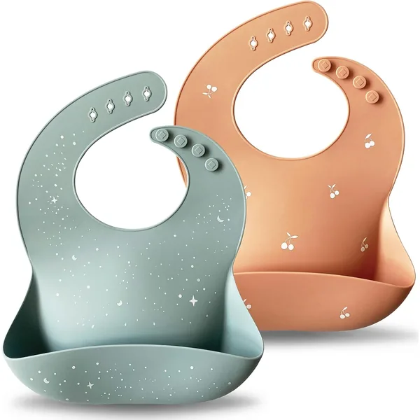 Babete de silicone impermeável com bolso apanha-migalhas Moonkie