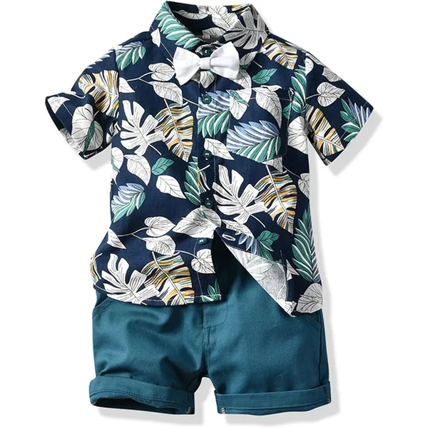 Conjunto de verão Winmany com camisa de botões e calções em algodão